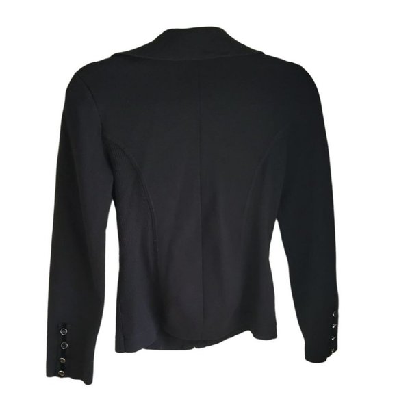 White House / Black Market Women's Black Ruffled Zip Up Cardigan with Buttons - Picture 2 of 6